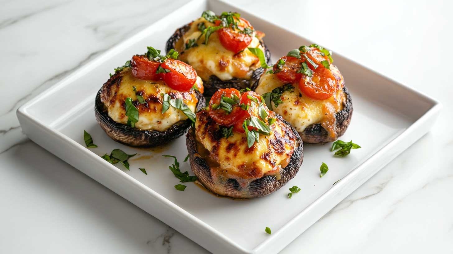 Easy Keto Air Freyer Caprese fabric Portobello mushrooms