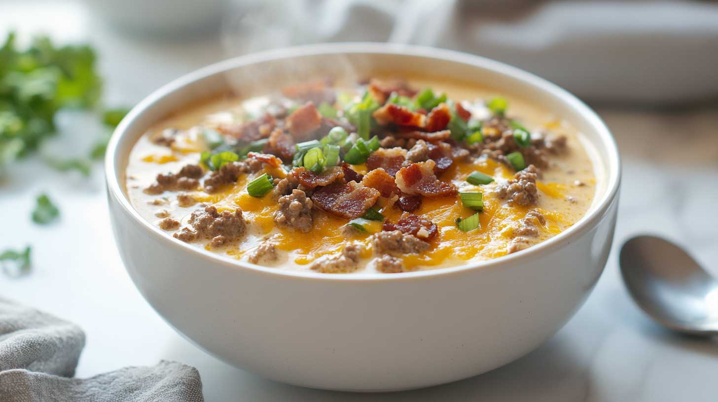 Keto invited cheeseburger & bacon soup recipe for you