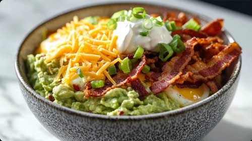 Keto loaded guacamole breakfast bowl: a delicious morning festival