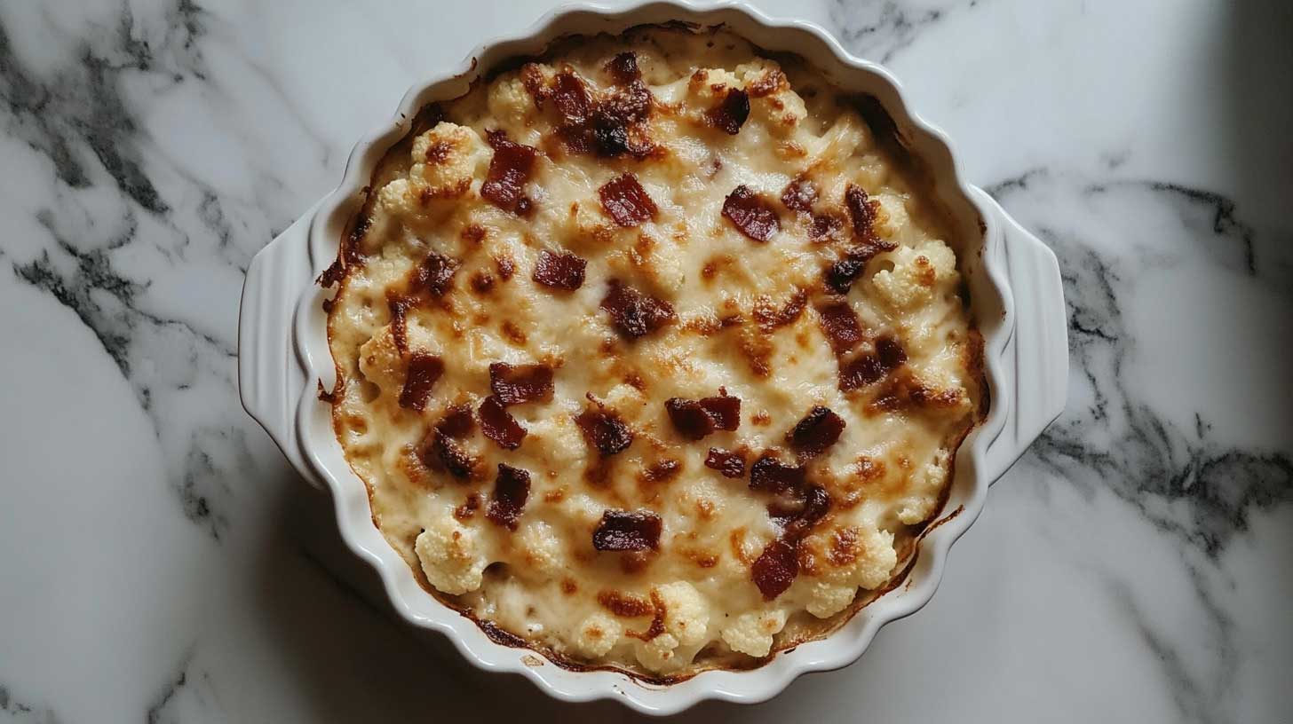 Keto smoked gouda & bacon cauliflower Mac without carbohydrates