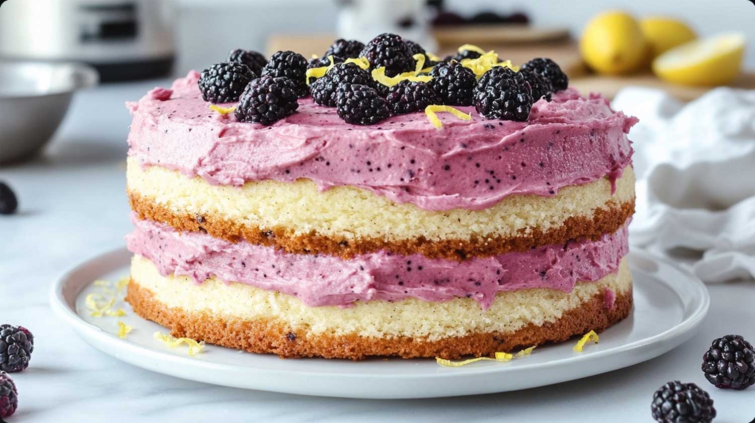 Keto Poppy Seed Lemon Cake with Blackberry butter cream recipe