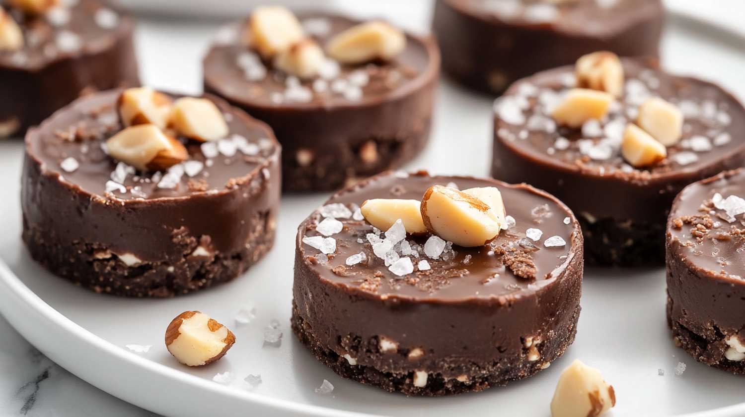 Treat keto chocolate fat bombs with macadamies and sea salt