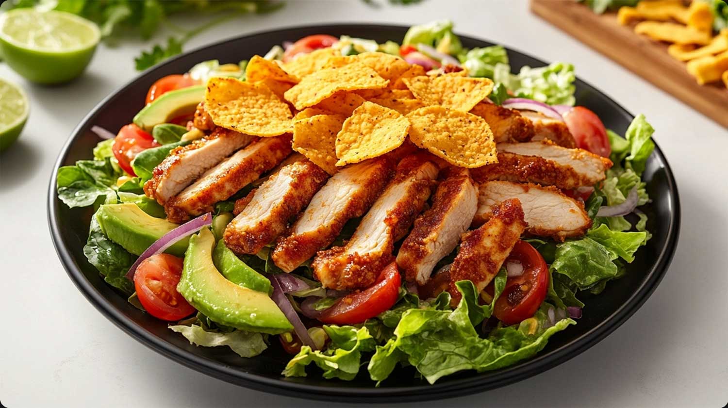 Keto Taco salad with fajita chicken: a packaged low-carb festival