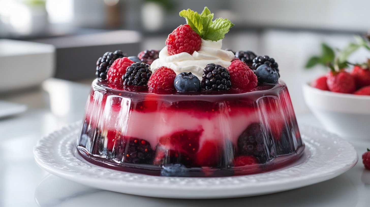 Simple carbohydrate berry and vanilla jello ring for Valentine’s Day