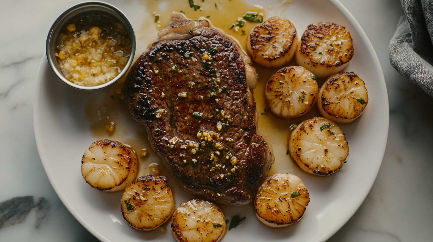 Keto garlic butter steak and scallops for Valentine’s Day