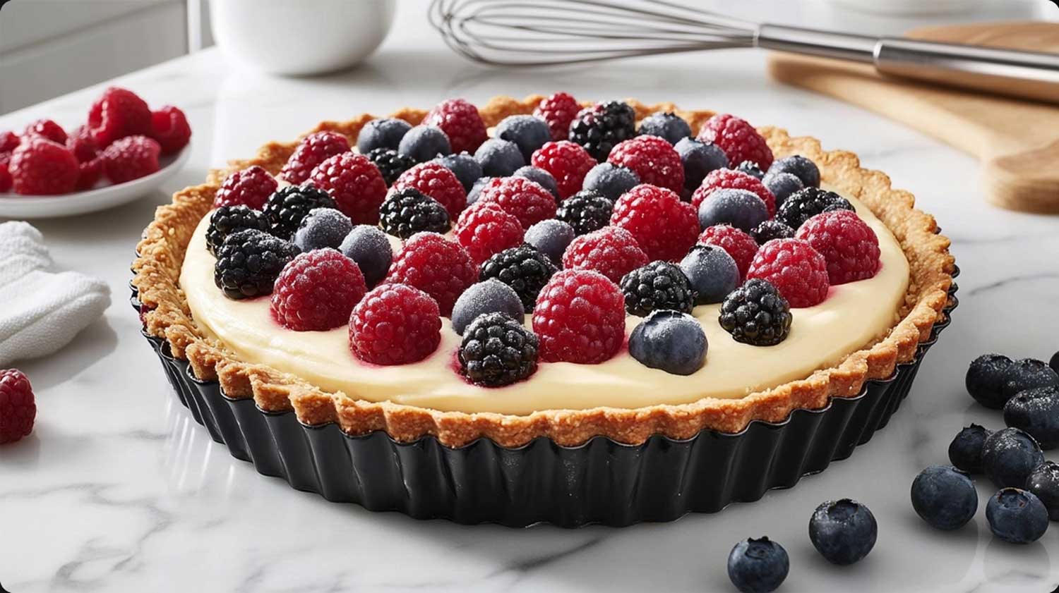 Keto almond flour sugar cane crust with cream and berries