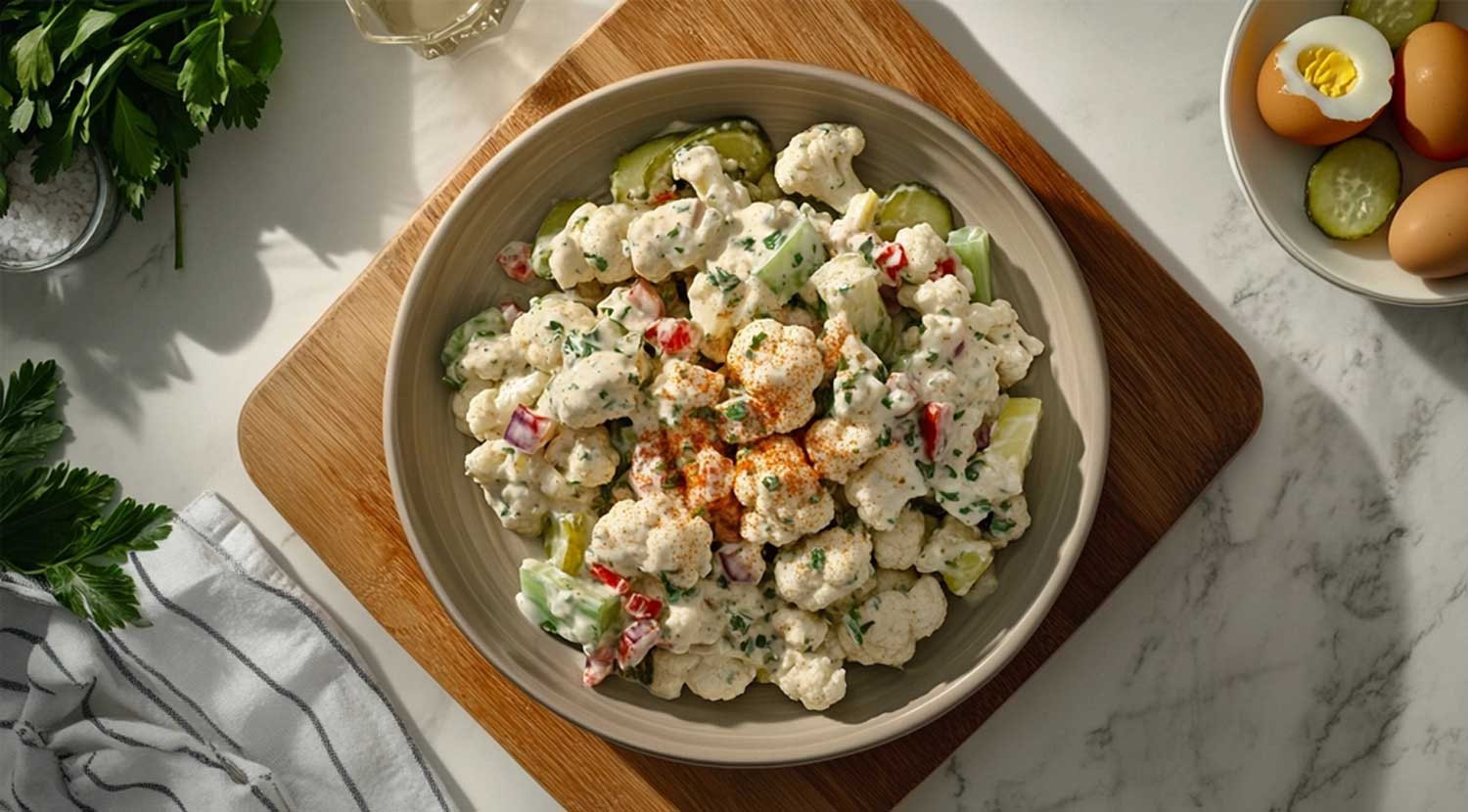 Keto cauliflower potato salad that even wakes them up
