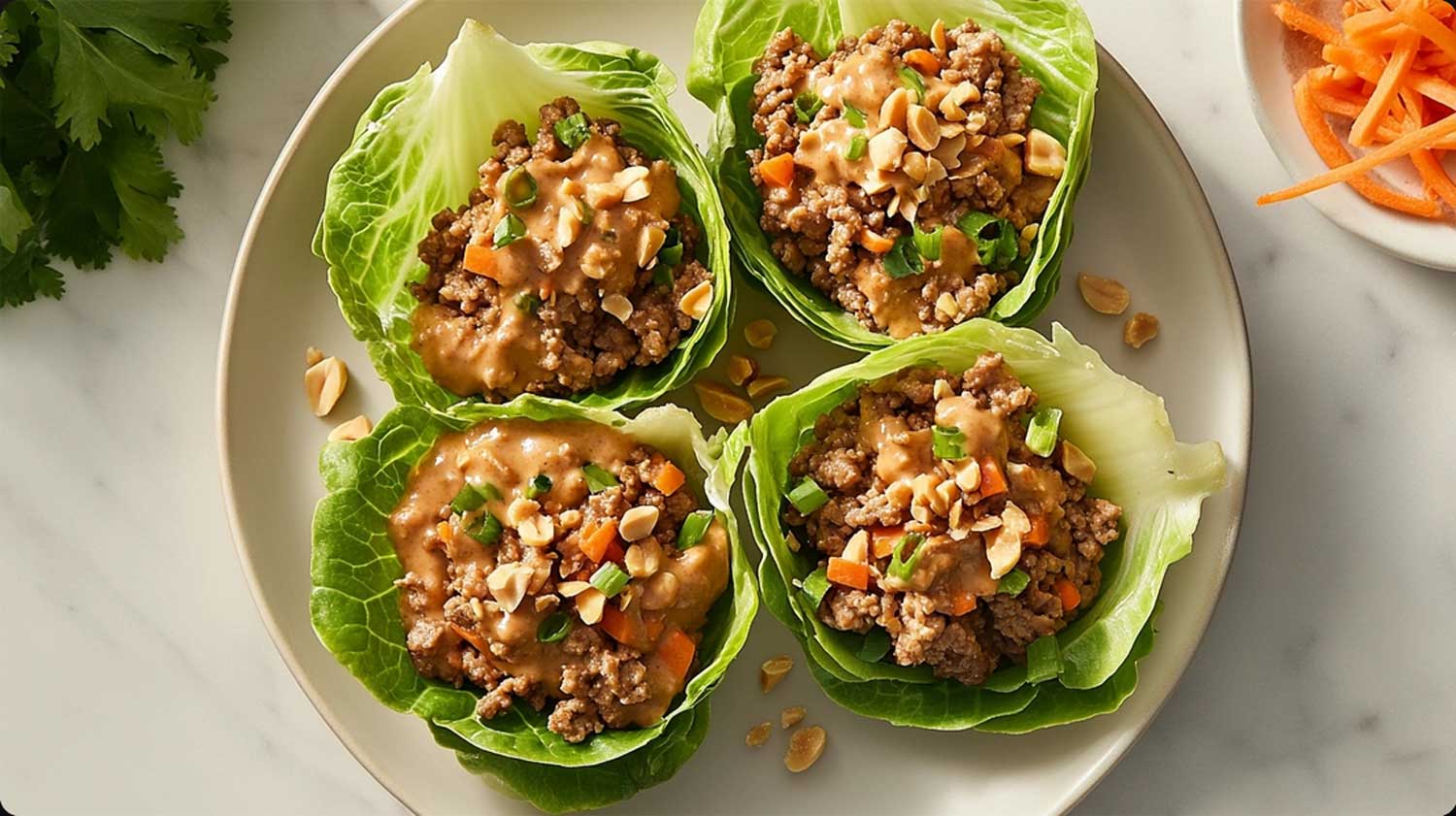Keto Thai Peanut Chicken Salad wraps that get to the point