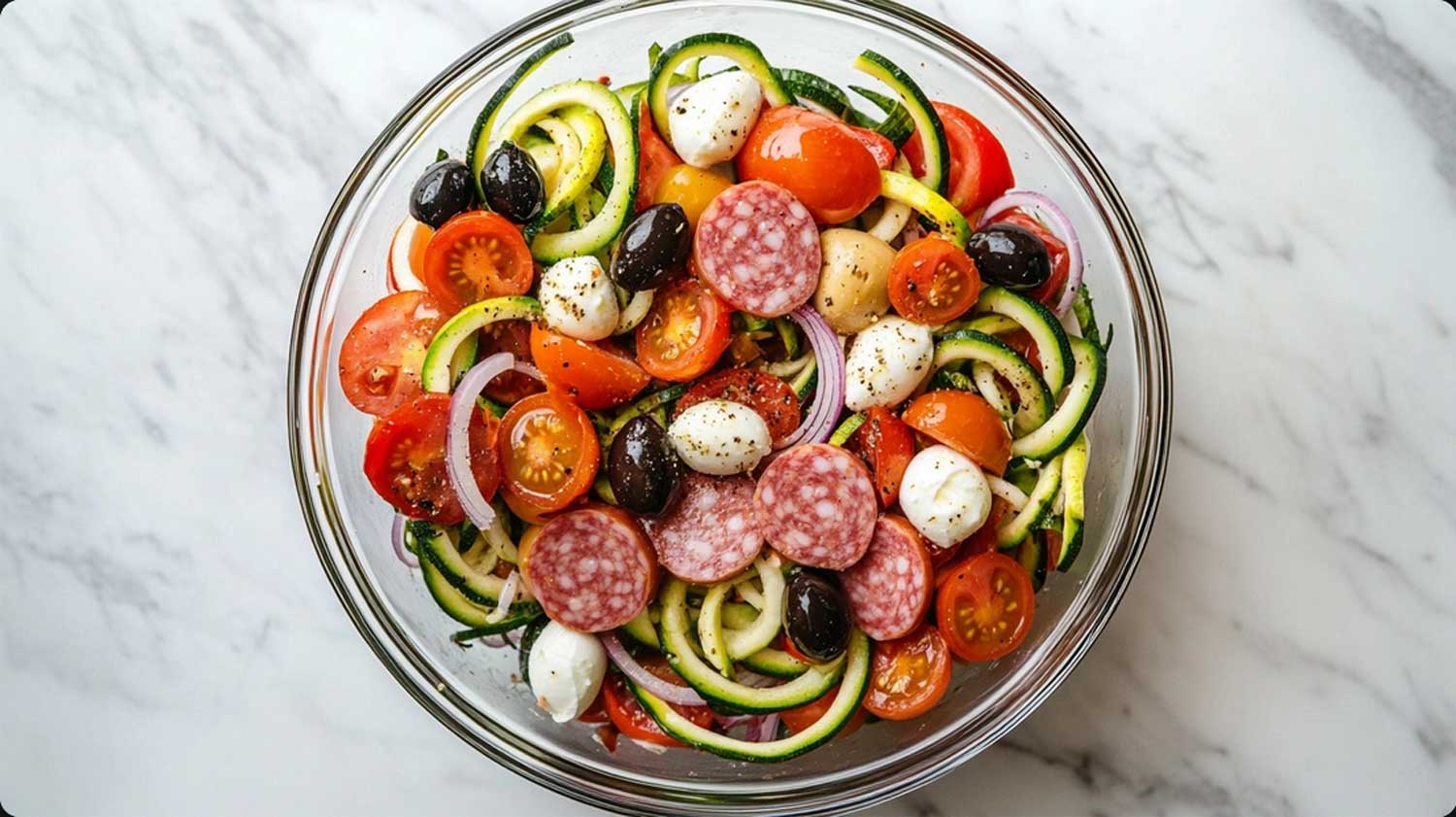 Easy Keto Zoodle Italian pasta salad recipe for your diet